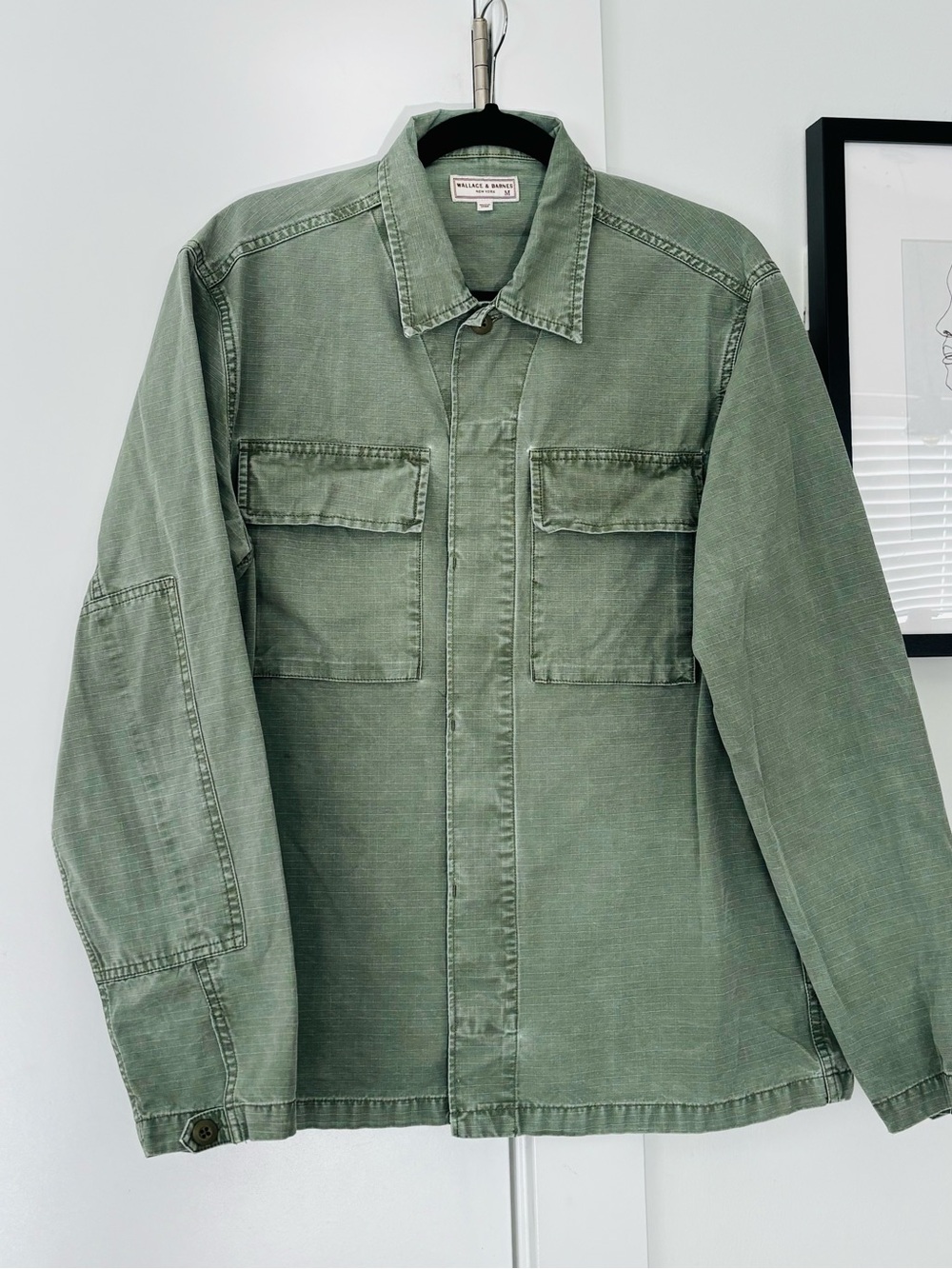 Men's Wallace and Barnes J Crew Green cotton button up shirt size medium relaxed